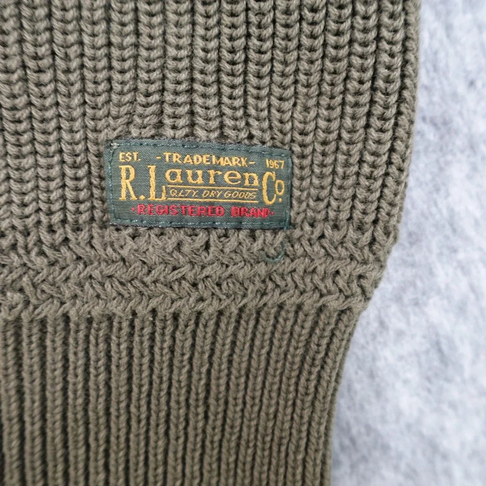 Polo Ralph Lauren Sweater Mens Medium Army Green Military Utility Chunky Shawl
